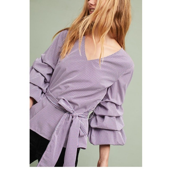 Anthropologie Ruffled & Tied Gingham Blouse - Picture 2 of 8